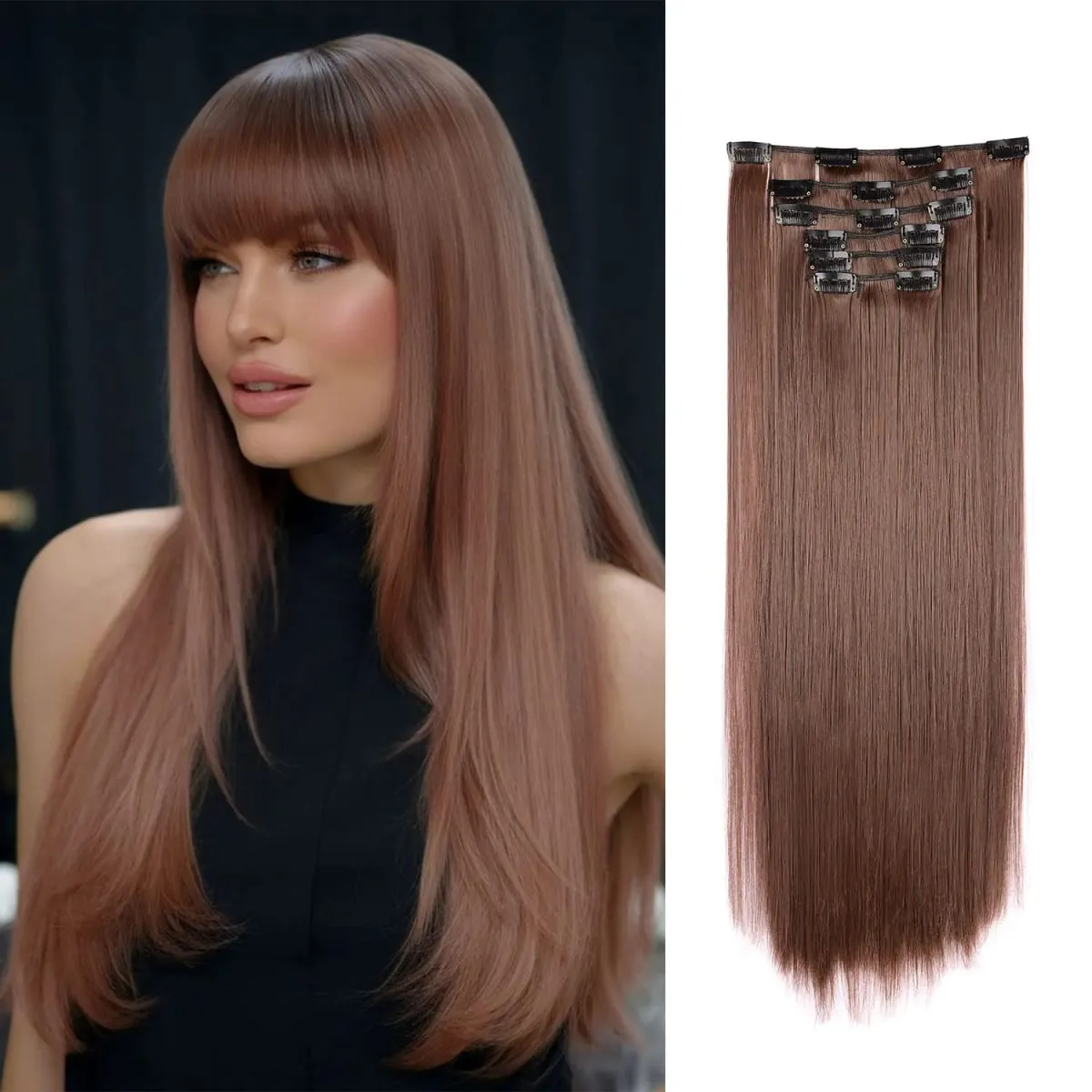 Synthetic Clip in Hair Extensions Clip in 6pcs set Straight Hair 22inch Thick Hairpieces for Women Girls Daily Party — image 14