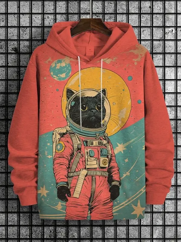 2026 Men's Hoodies Funny Hip Hop Black Cat DJ Art UFO 3D Printed Sweatshirt Men Women Tracksuit Oversized Casual Street Y2k Coat