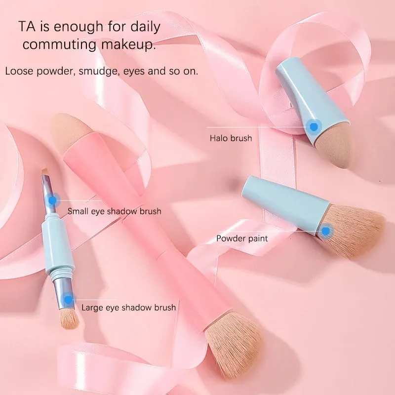 【B】1PC 4 In 1 Travel Portable Multitasker Beauty Tools Makeup Brushes Detachable Makeup Brush Set Make Up Brushes