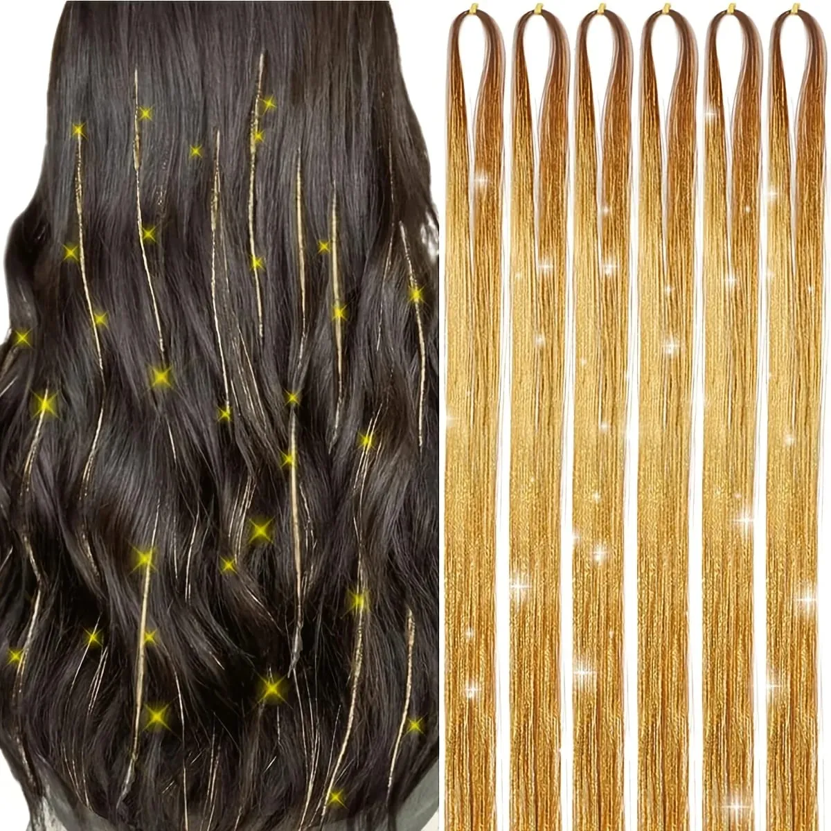 6pcs 22inch Colorful Glitter Tinsel Hair Extensions Fairy Hair Extension Hair Extension Tinsel Glitter Hair Synthetic Extensions — image 10