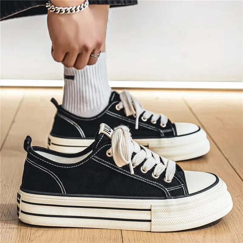 Men's Vulcanized Shoes Classic Low-top Canvas Shoes Height Increase Platform Shoe Men‘s Casual Sneakers Fashion Skateboard Shoes