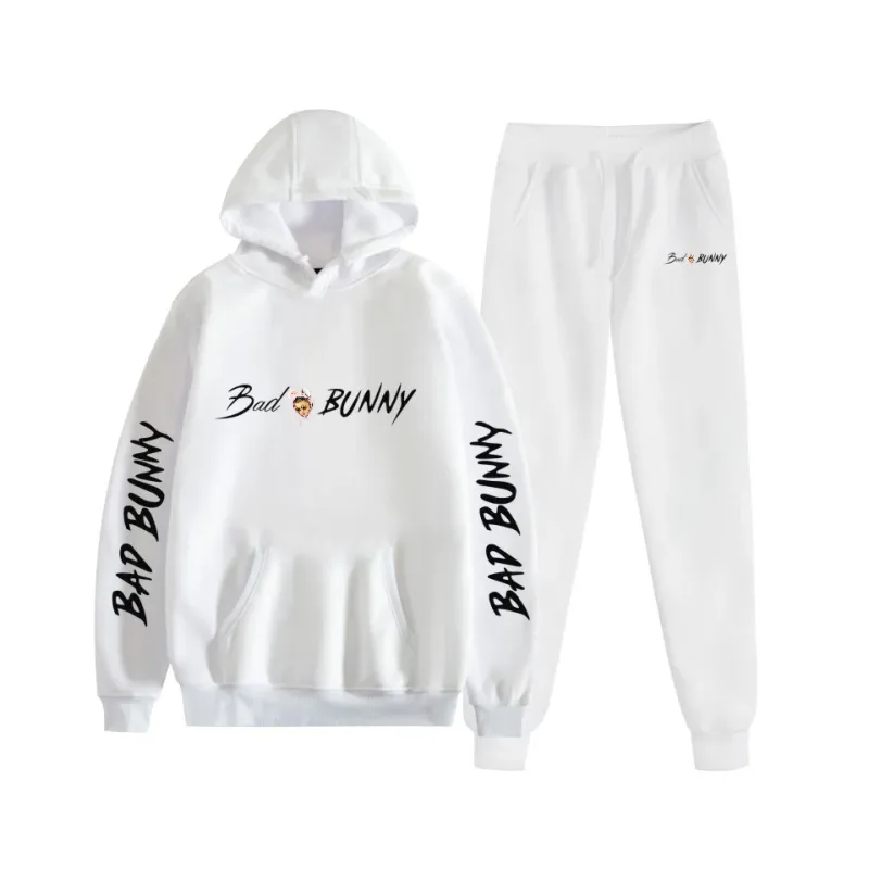 Harajuku Comfortable bad bunny Print Sweatshirt Sweatpants Suit Women's Hoodies+ Trousers Suit Boys/Girls 2 Piece Set Clothes