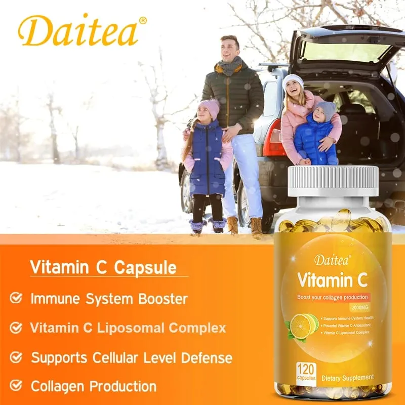 Vitamin C Capsules - 2000mg Promote Collagen Production Support Skin and Immune Health Powerful Antioxidant 120 Capsules — image 3