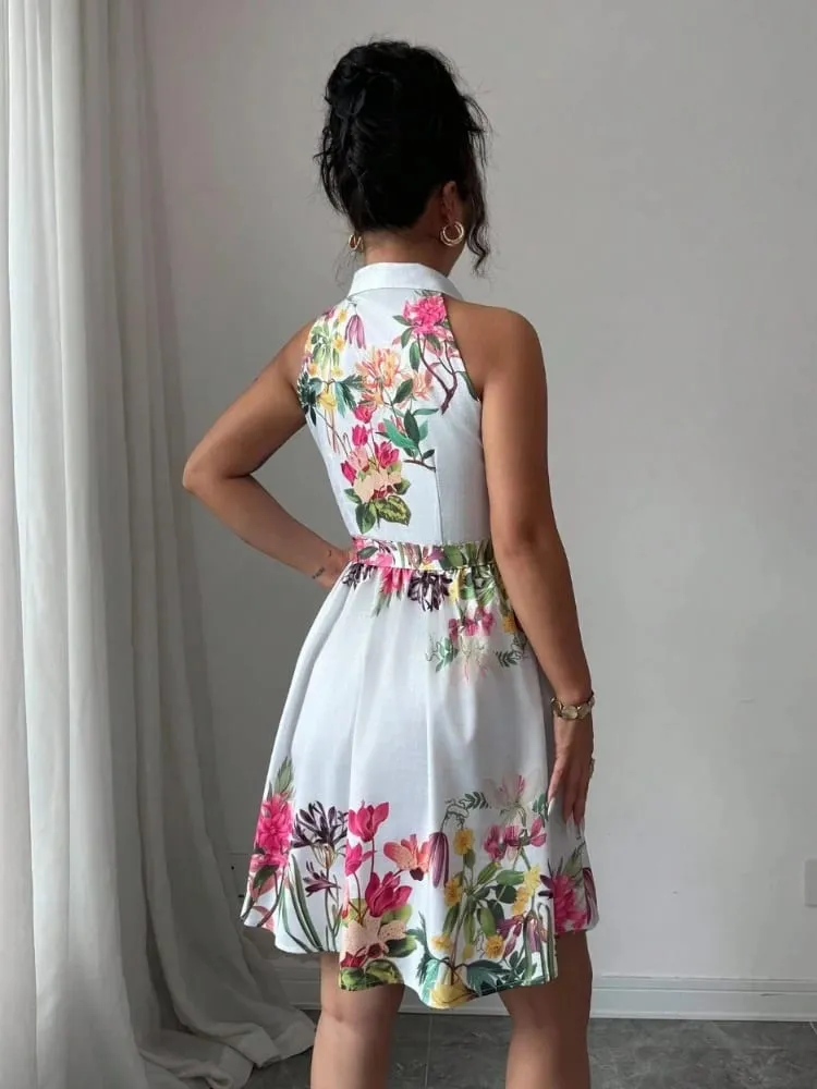 A Line Vestidos Y2k Street Wear Halter Print Floral Elegant Splice Party Night Work High Waist Short Dress Women Dresses — image 2