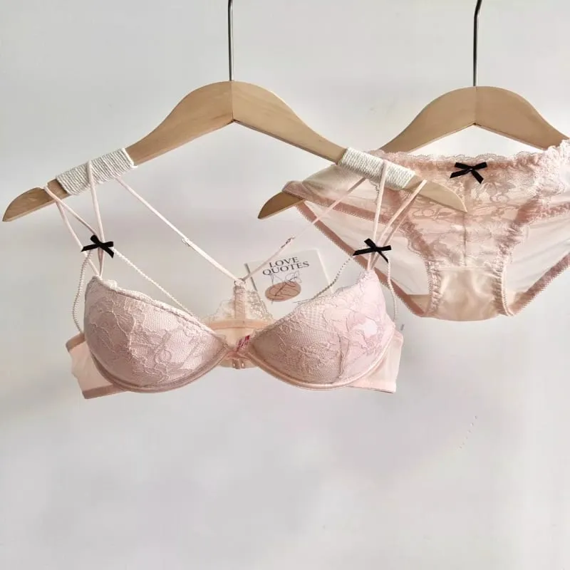 Conjunto de Lingerie Feminina com Fecho Frontal Sutiã Push-Up Sem Aro Com Bojo Fino Alças Delicadas Sexy e Requintado