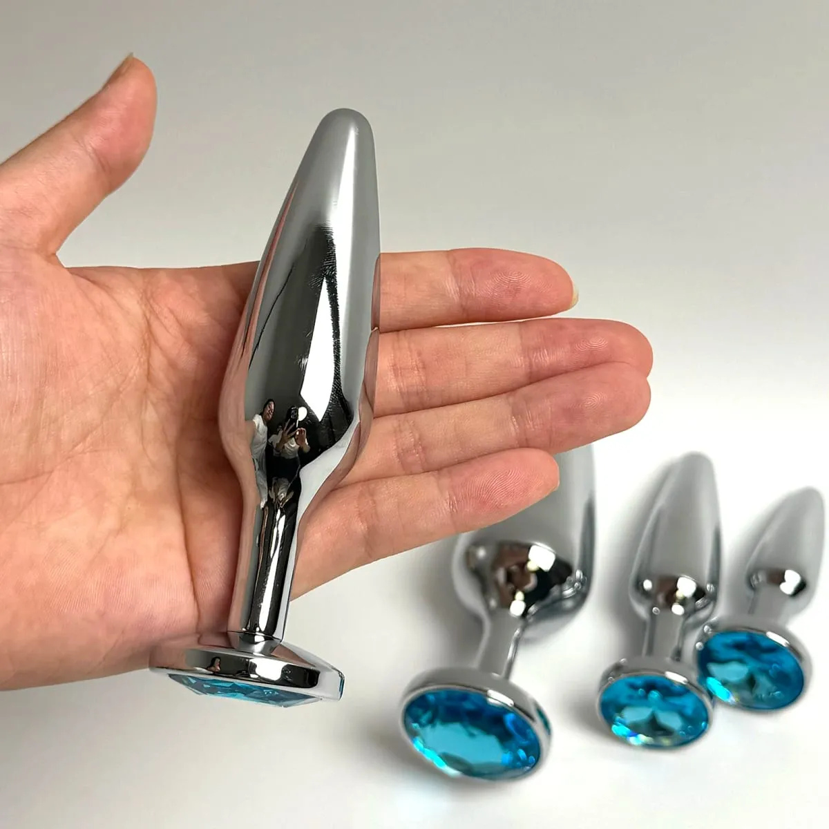 Lake Blue Gem Silver Metal Anal Plug Set by Dream Vibe Anal Trainer Kit Prostate Sex Toy Unisex Couple Backdoor Intimate Gift — image 5