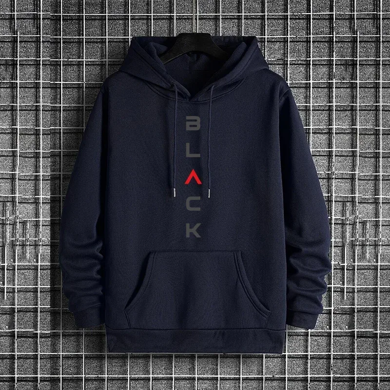 Black Letter Print Hoodies for Man Autumn Winter Hot Sale High Quality Hooded Sweatshirt Home Outdoor Casual Sport Warm Pullover