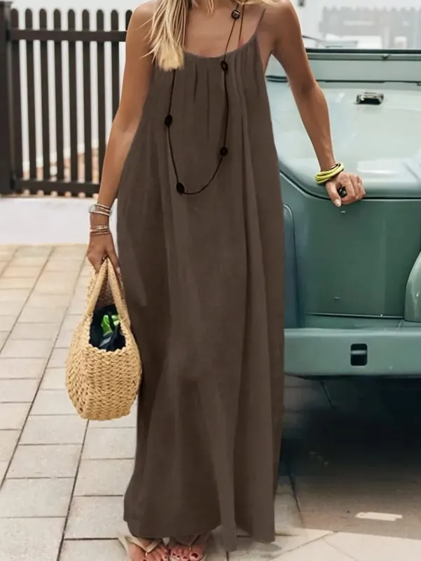 Women's Loose Sundress Sexy Backless Lace Up Slip White Linen Homewear Long Maxi Party Dresses OUFY-20260409001