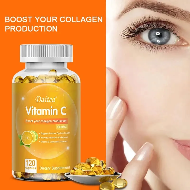 Vitamin C Promotes Collagen Production - 2000 Mg Promote Skin Hair Nails and Immune Health Dietary Supplements