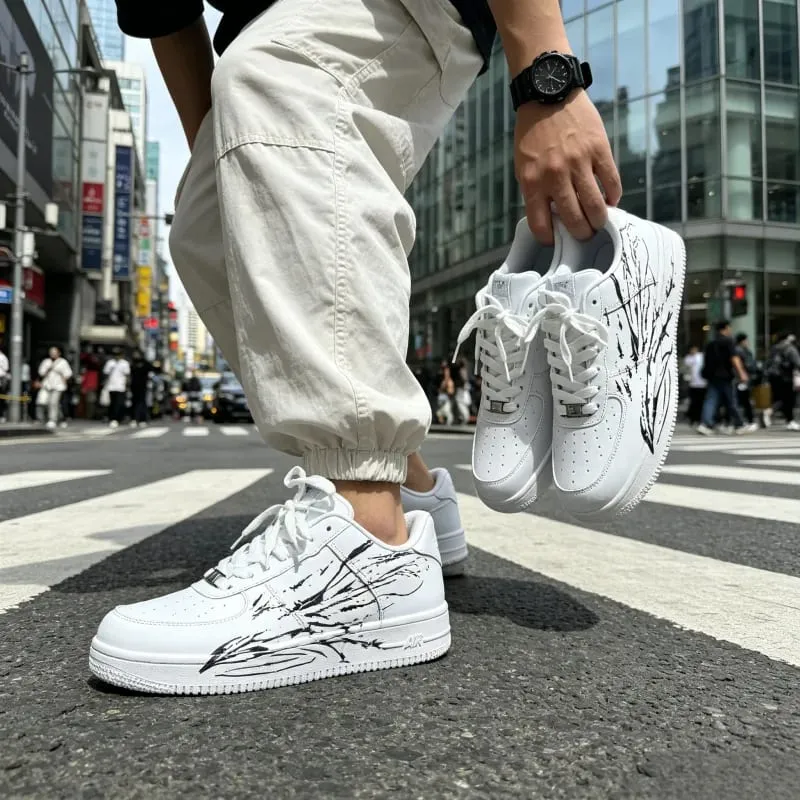 Black Ink Print White Casual Sneakers Unisex Street Style Platform Skate Shoes 36-45 Couple Footwear