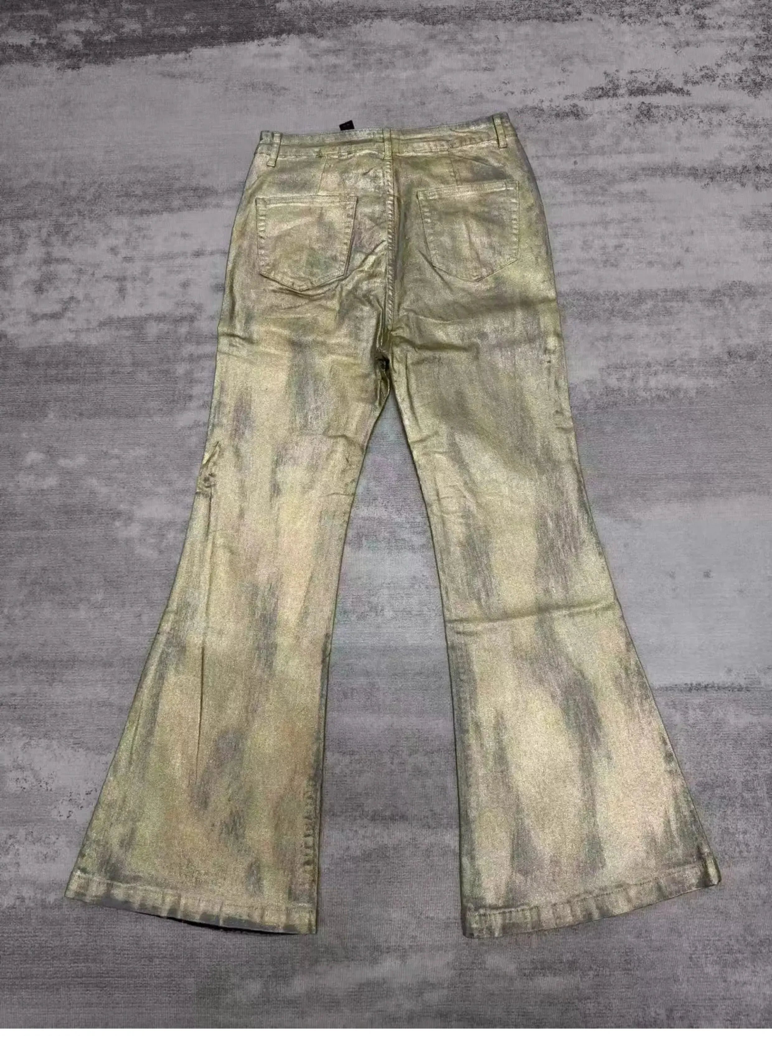 High Street RO Wind Pant Men Heavy Industry Coating Gold Brushed Three Dimensional Floor Pulling Horn Jeans Gold Plated Pants — image 2