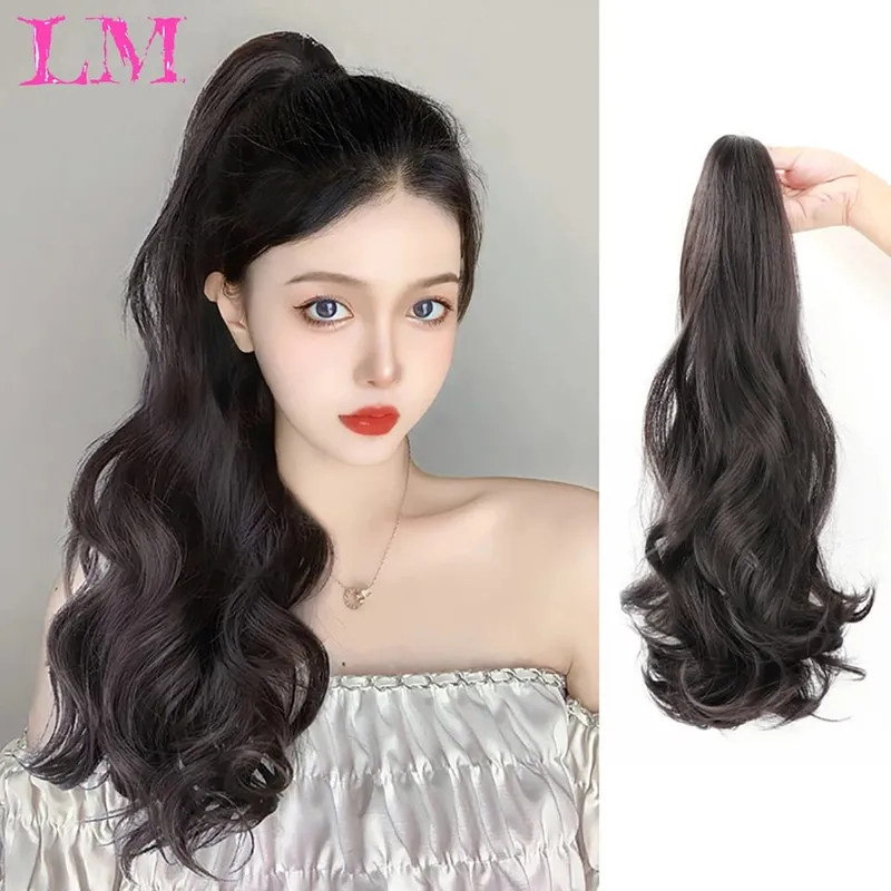 LM Synthetic Ponytail Extension Claw Curly Wavy Clip in Hairpiece Ponytail Hair Extensions Long Pony Tail Synthetic for Women