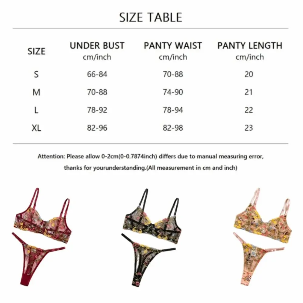 2dílná sada květinového spodního prádla Průsvitné všestranné spodní prádlo Intimky Výšivka Kostice Push-up Bra Kalhotky pro slečnu — image 4