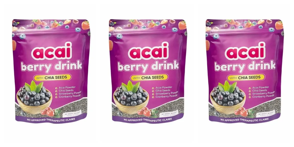 Acai Berry Drink Prášek s chia semínky Jahoda Brusinka pro antioxidanty Denní wellness & podpora imunitního systému pro dospělé 40 g