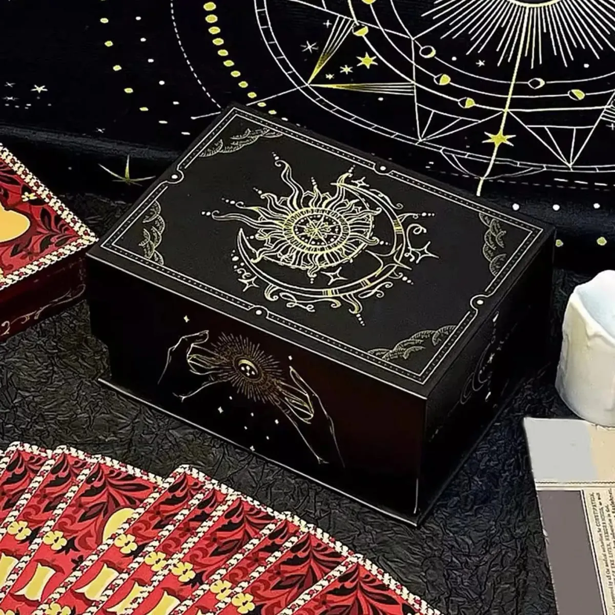 Magnetic Lid Tarot Card Box Portable Lightweight Storage Organizer for Oracle/Playing Cards Jewelry Keepsakes Home Display