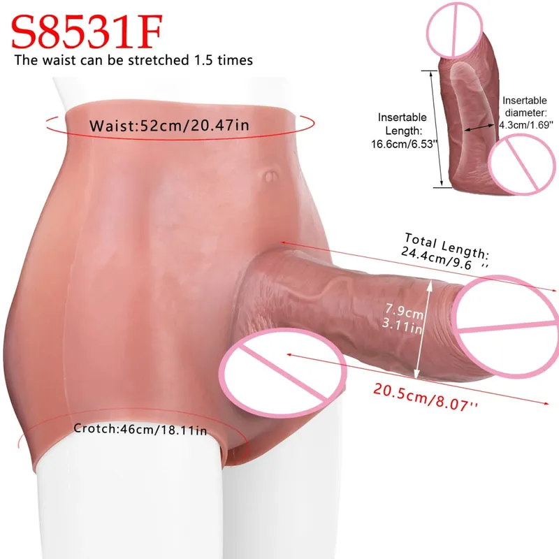 Realistický rukáv na penis s vysokým pasem насадка на член Pásek na duté dildo kalhotky Silikon Dick Extender sexuální hračka pro muže — image 3