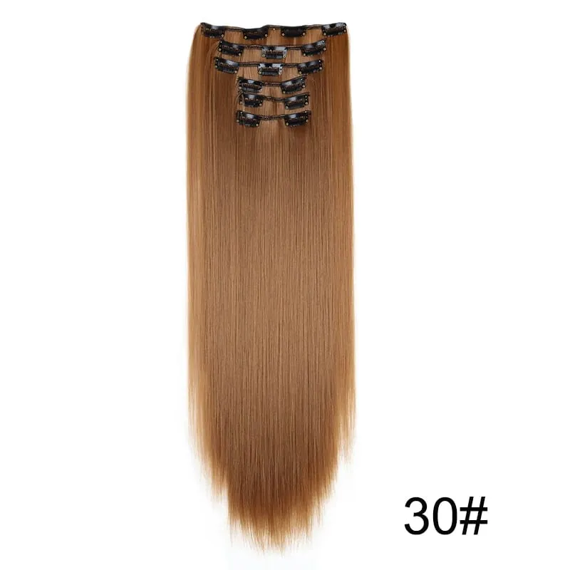 24Inch Synthetic 6pcs/set Long Straight Hair Extension Increasing Volume Extending Soft Comfortable Hairpiece for Women