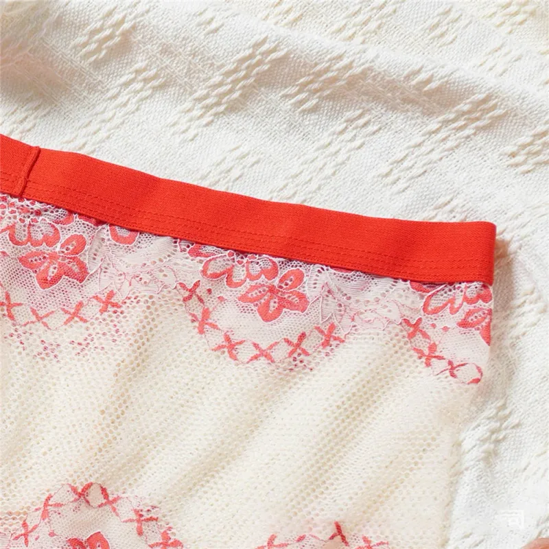 Men Lace Jacquard Mesh Boxer Shorts Underwear Hollow Temptation Exotic Trunks Silk Soft Quick Dry Breathable Sexy Panties