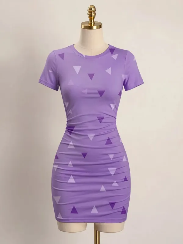 Womens Short Sleeve Bodycon Mini Dress Slim Fit Crew Neck Floral Print Casual Summer Party Cute Elegant Smooth Vacation Sundress — image 15