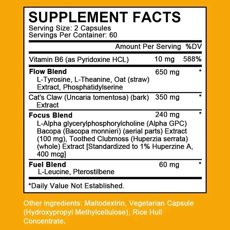 Alfa Brain Nootropics Mozkový doplněk pro muže a ženy – Paměť, duševní jasnost a kognice s vitaminem B6 Focus Capsules — image 7