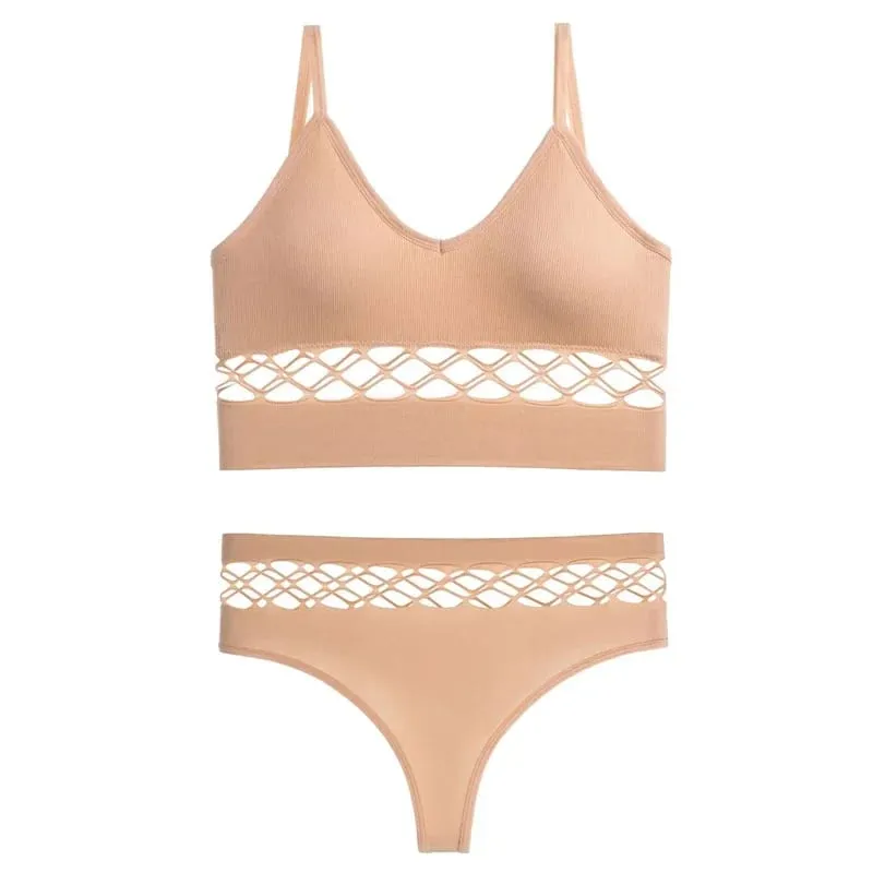 Women Sexy Push Up Bra Sets Waist Hollow Elastic Lingerie Thong Pantie Set Sports Strap Vest Underwear Female Bralette Lingerie