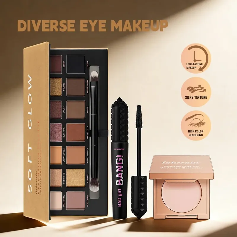 3ks/set CC Full Coverage Color Corrector Glow Palety očních stínů Volumizing Mascara Lasting Beauty Eyes Makeup Kit