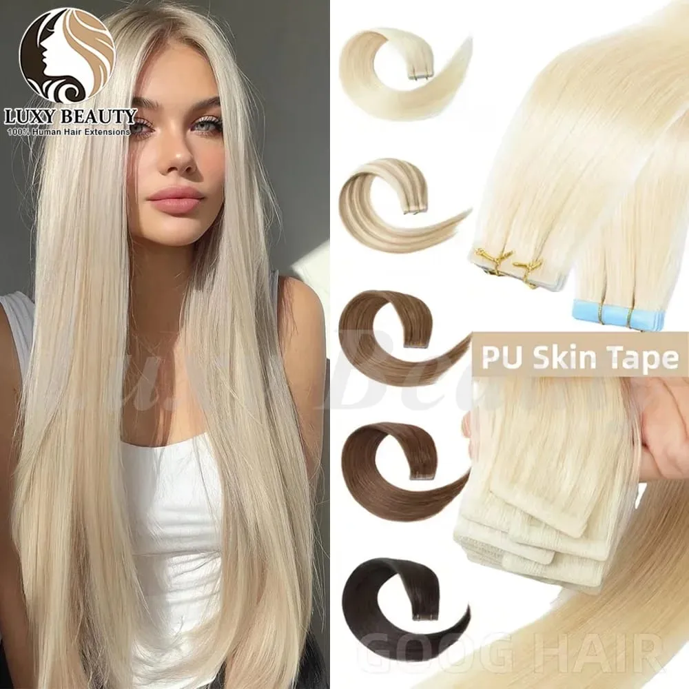 Invisible Tape In Hair Extensions Human Hair Double Side Injected PU Tape Hair Extensions Black Brown Blonde Tape Ins Hair 10pcs