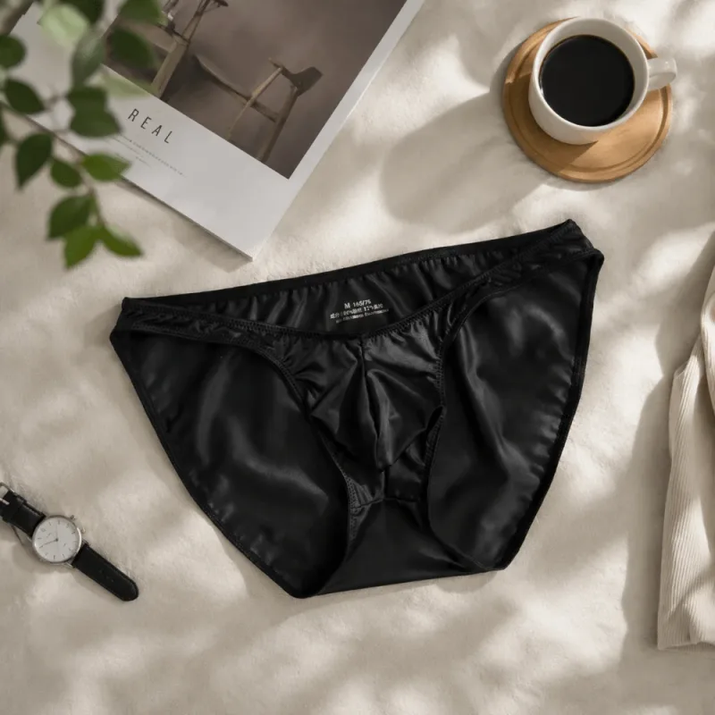 Comfortable Low Waist Men's U-Pouch Underwear Breathable Seamless Satin Silk Briefs Narrow Belt Lingerie Ice Silk Panties Sports