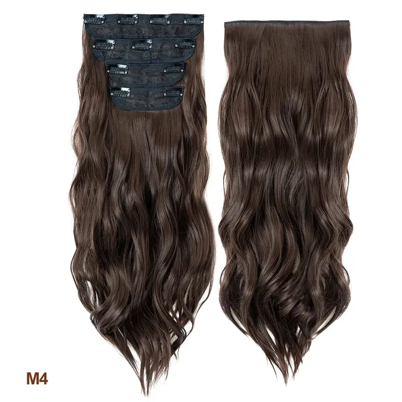 4 Pieces Set Clip In Hair Extensions Highlight Wavy Curly Long Synthetic Hairpieces For Women 22 Inch 180g Hair Clips Hair