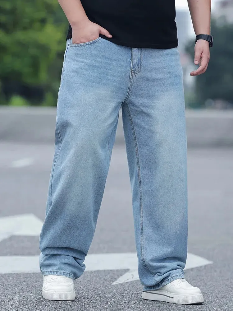 Plus Size Men's High Waist Straight Leg Jeans Four Seasons Loose Baggy Denim Trousers Casual Versatile Long Pants New — image 4