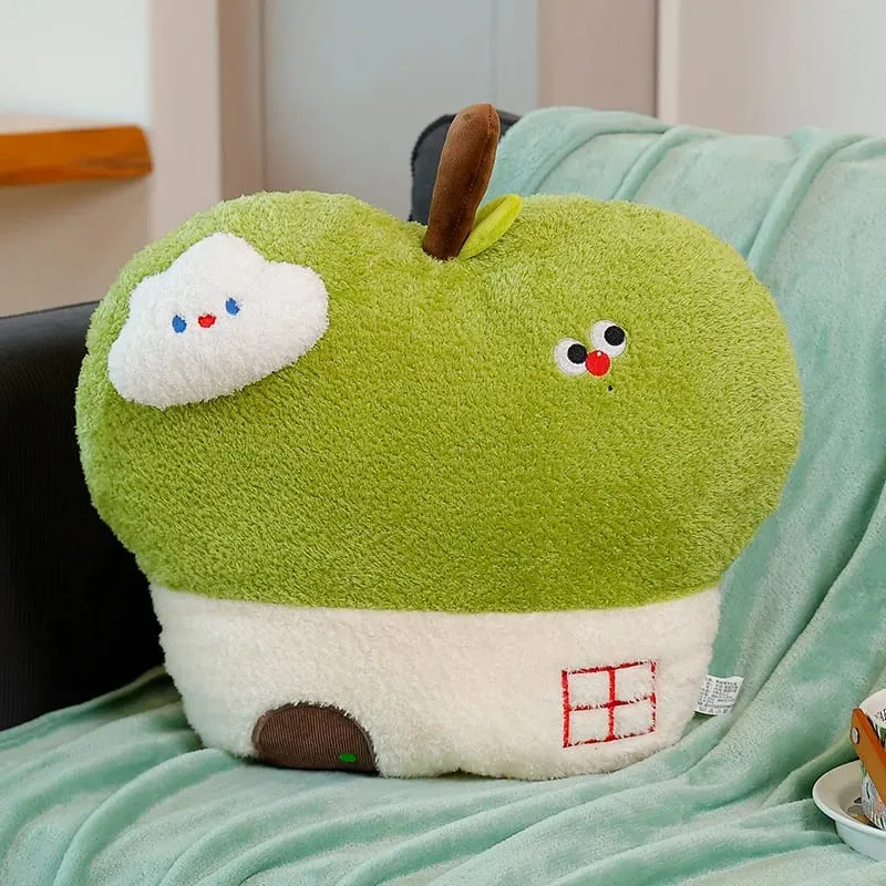 Cute Apple House Plush Pillow Optional With Blanket 2‑in‑1 Throw Cushion Kawaii Fruit Stuffed Pillow Sofa Bedroom Decor Gift