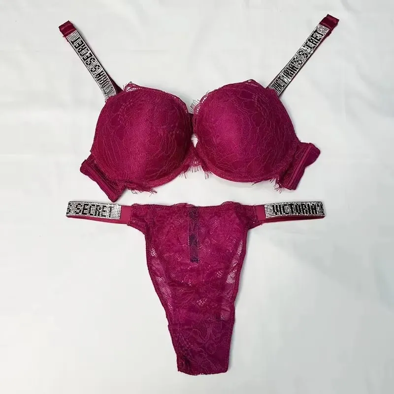 Comfortable Push Up Shapewear Adjustable Padded Gathered Lace Lingerie Set New Victoria's Secret Women's Sexy Bra and Panty Set