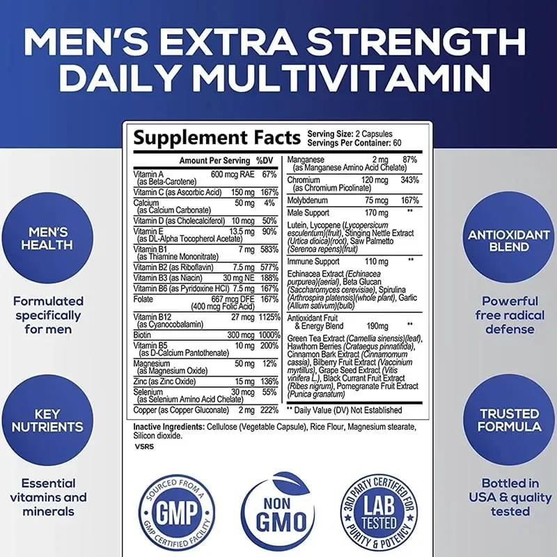 Men's Multivitamin Supplement-Daily Multivitamins and Nutrients To Support A Healthy Active Lifestyle Energy Heart Brain Health