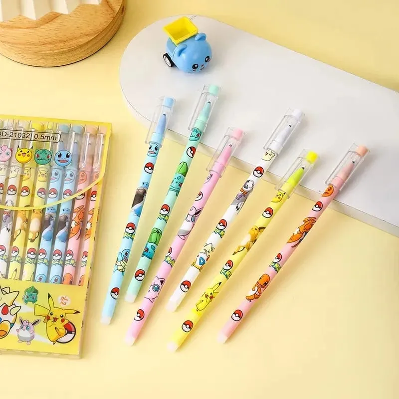 12pcs/box Pokemon Gel Pen Anime Pikachu Cartoon Erasable Writing Signature Pen Student Learning Supplies Stationery for Children