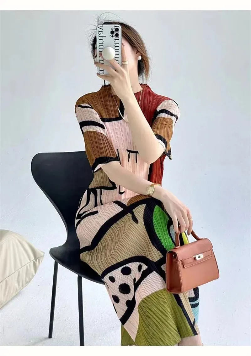 Abiti lunghi Abiti da donna Primavera ed estate nuova stampa di cartoni animati Temperamento a maniche corte Moda Abito lungo ampio femminile — image 2