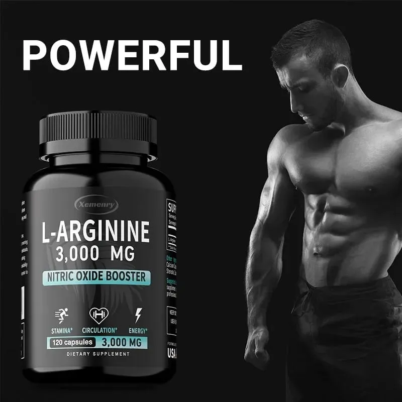 L-Arginine Capsules Supplement - for Energy Strength and Endurance Support During Exercise | Muscle Mass Non-Gmo
