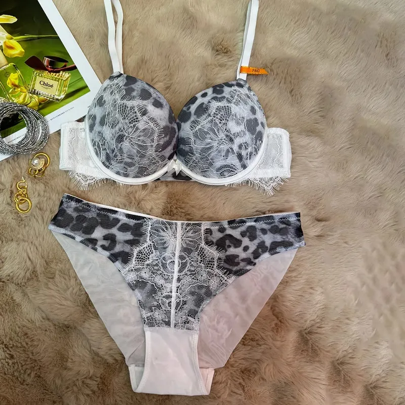 Leopard Bra Set Women Push Up Padded Lingerie Elegant Ladies Underwear Daily Bra and Panty Set