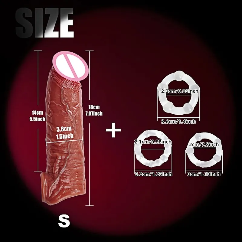 Realistik 8''Mainan Seks Lengan Zakar untuk Lelaki Silikon Kondom Zakar Yang Boleh Digunakan Semula Lengan Zakar Pemannjang Zakar Lelaki Pasangan Mainan Dewasa