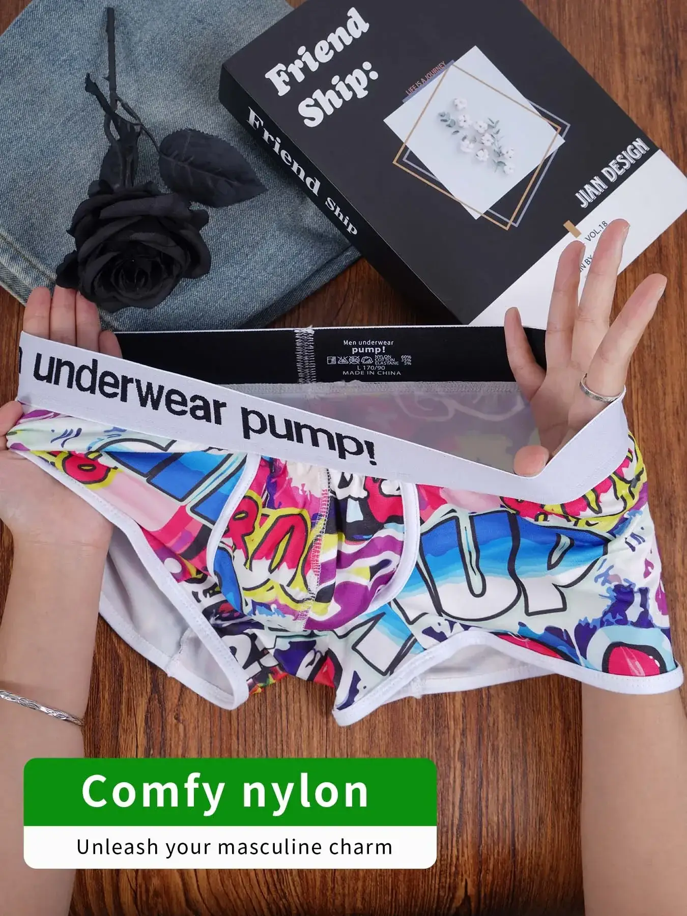 1- 4PCS Men's Cotton Nylon Blend Boxer Briefs All-Over Graffiti Print Wide Elastic Waistband Non-Tight Fashion Sport Underwear
