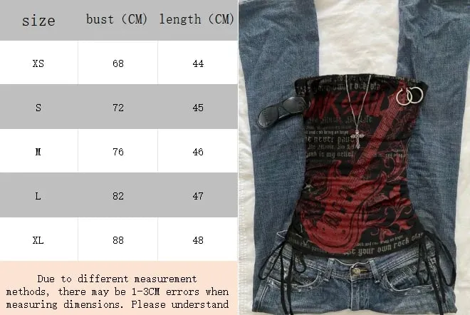 Women's Casual Retro Drawstring Front Cut Vest Suitable for Y2K and Guitar Prints in Spring and Summer