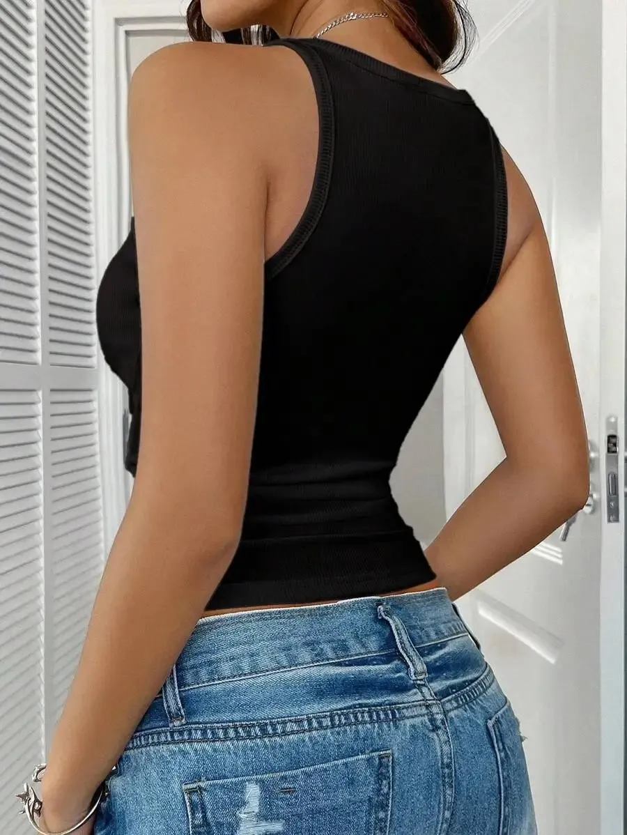 Slim Fit Minimalist Knit Camisole Tank Top Sexy Sporty Design for Women