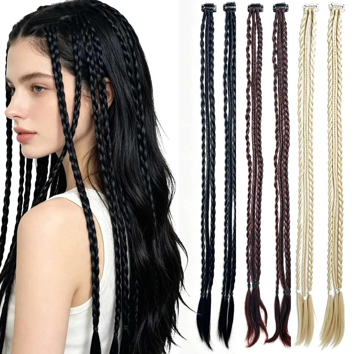 2PCS Synthetic 22"26" Clip In Braids Hair Extensions Braid Ponytail Hairpieces Braided Hair Clip On Braids For Women Daily Party — image 2