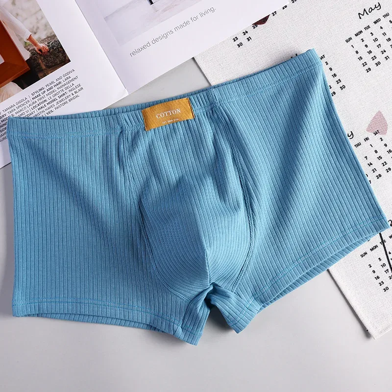 Soft Rib Cotton Underwear Men's Breathable Boxer Shorts Solid Mid Waist U Convex Underpants Male Arrow Shorts Homme Panties
