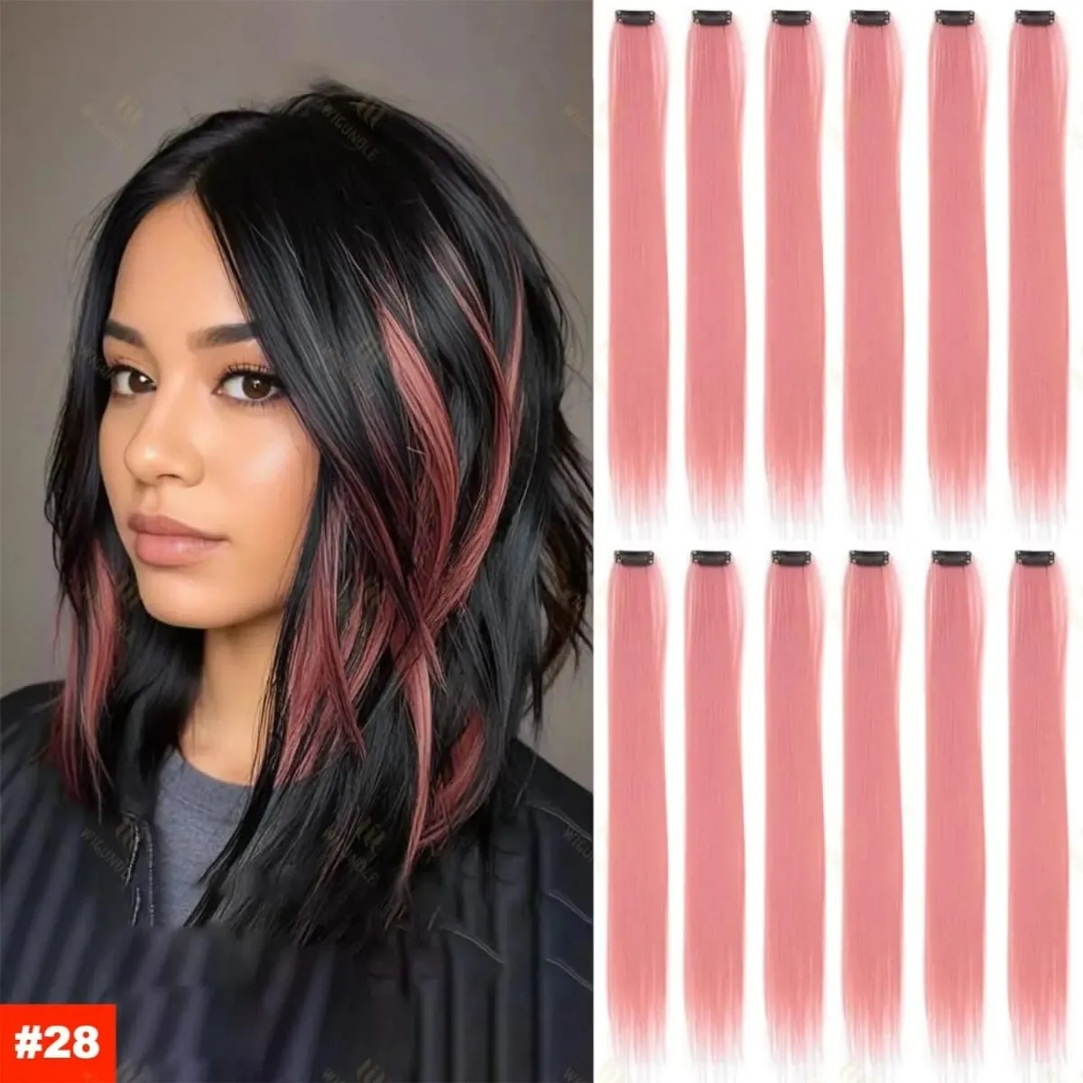 12 Pcs/lot Clip in Hair Extensions Multi-Colors Highlights Synthetic Hair 22 inch Rainbow Hairpieces for Girls Women Kids