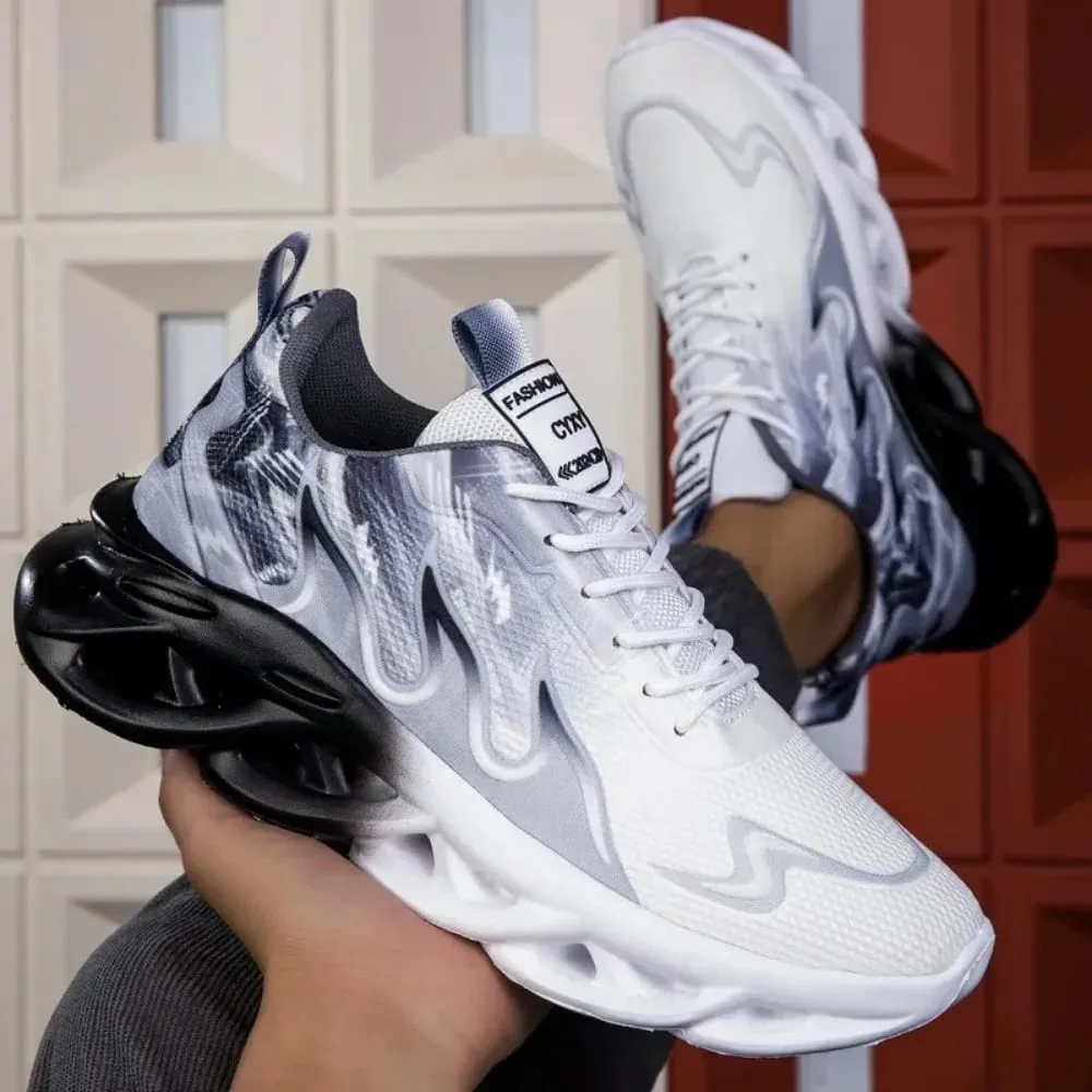 Men's Casual Sports Shoes Breathable Lightweight Flame Print Sports Shoes Summer Outdoor Tennis Running Hiking Shoes for Men