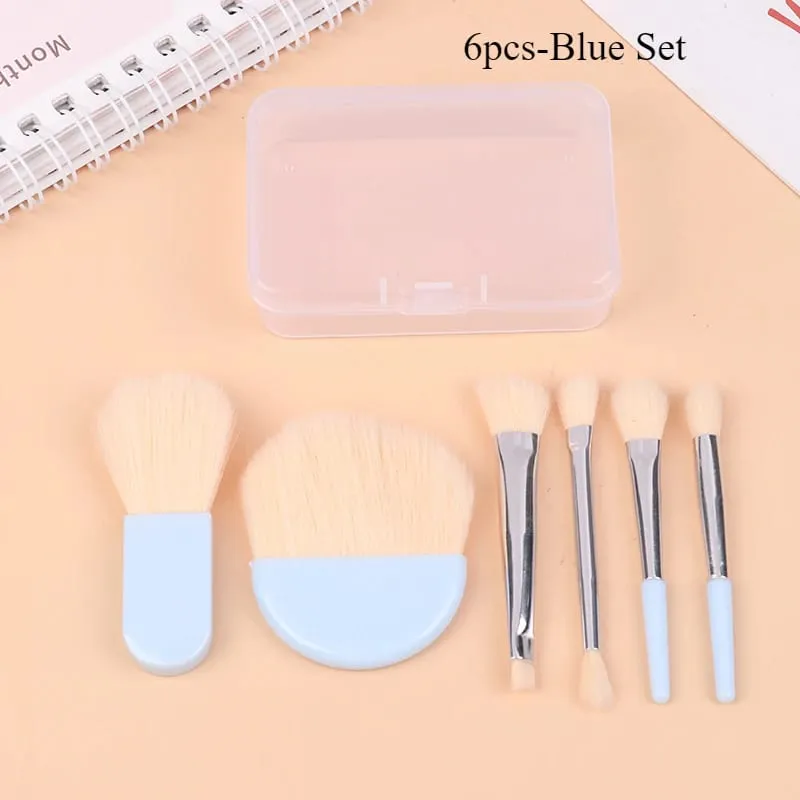 6 pièces Mini pinceaux de maquillage de voyage ensemble avec boîte transparente Portable poudre cosmétique fond de teint Blush mélange correcteur pinceaux de maquillage
