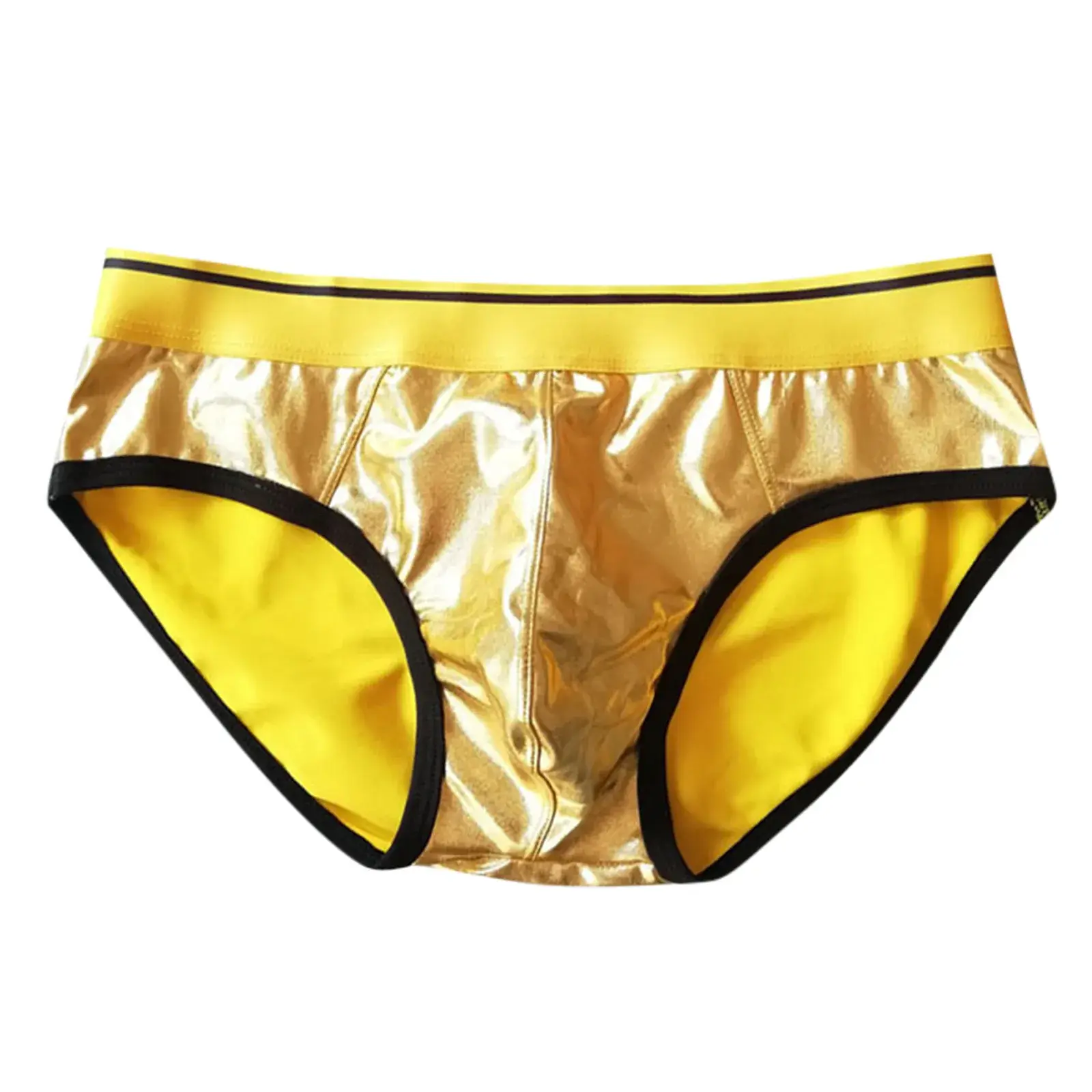 Calças triangulares masculinas de couro falso sexy reflexivo ouro diversão roupa interior elástica calças apertadas legal cueca homem japonês — image 3