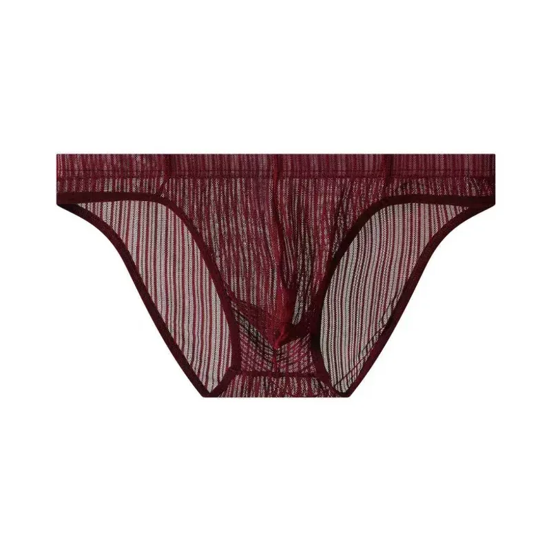 Men Briefs Stripe Mesh Ice Silk Underwear Ultra-Thin Bikini Breathable Translucent U Convex Pouch Exotic Lingerie String Homme