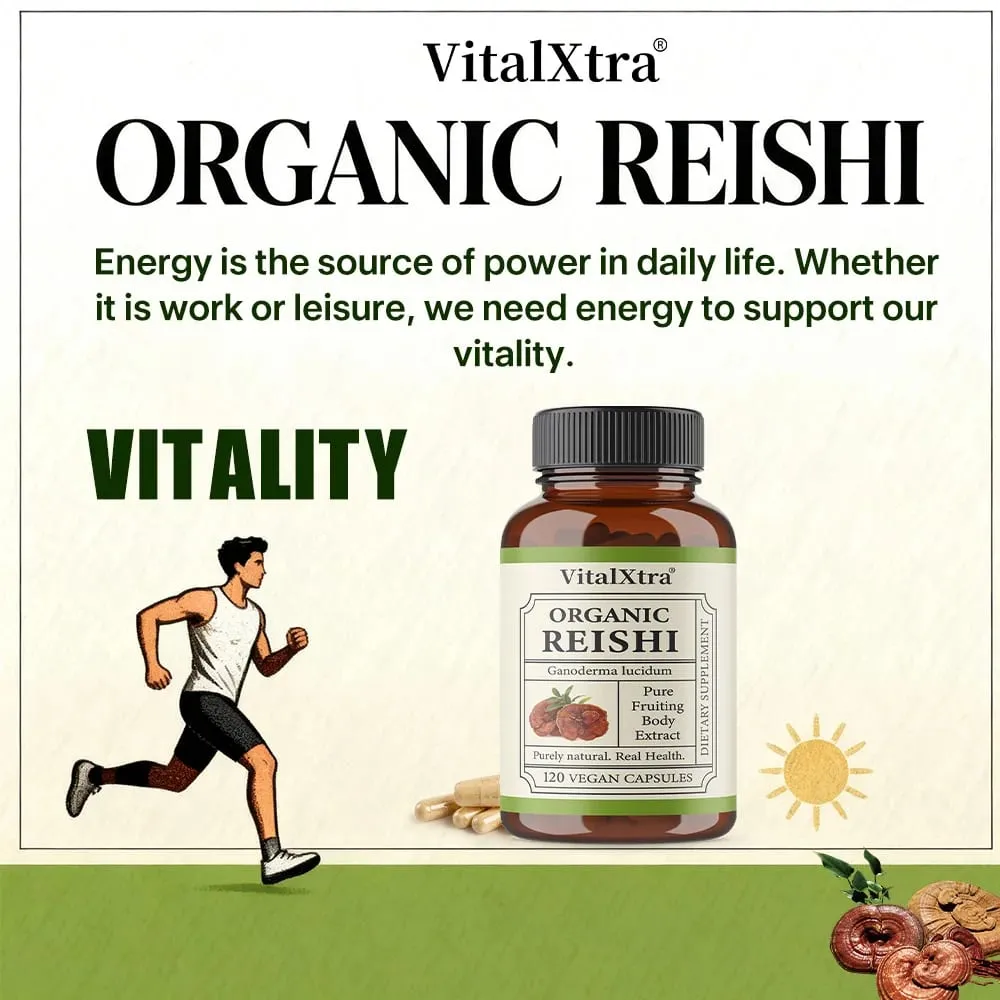 Kapsul Cendawan Reishi 1000mg Ganoderma Lucidum Menyokong Relaksasi Kesihatan Kekebalan Tubuh Tidur & Tenaga Asli Vegan Bukan GMO — image 4