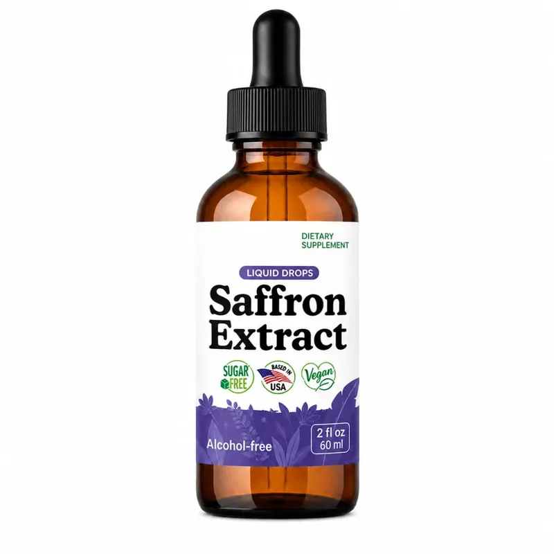 Saffron Supplements 88.5mg - Mood Focus & Eye Support Saffron Extract Liquid Drops Mix with Tea Vegan Alcohol-Free 2 Oz